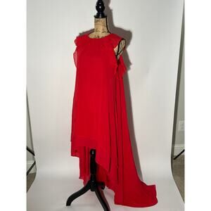 Vintage BCBGMAXAZRIA mid cutaway red sheer dress with ruffled collar small